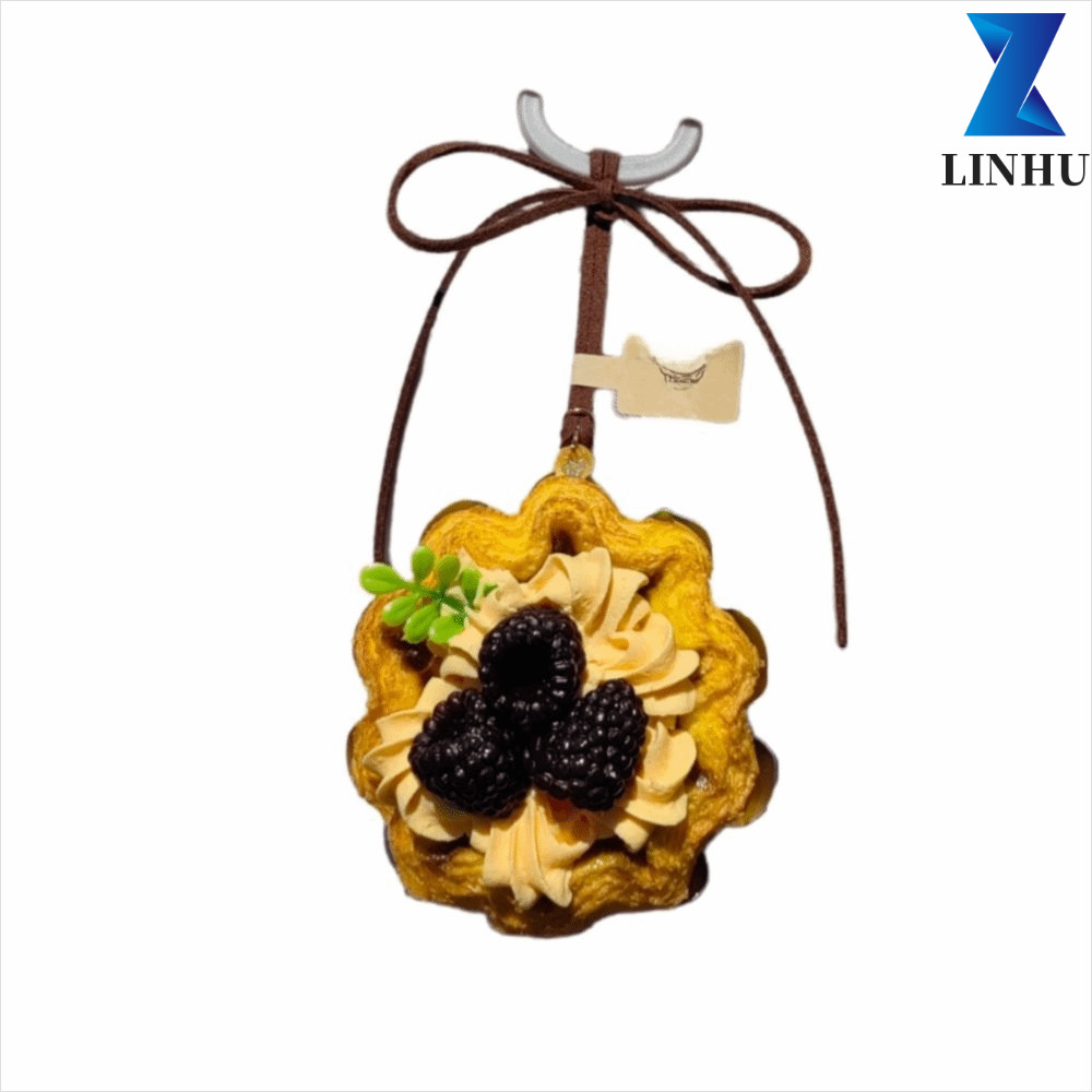 LINHU Trứng Tart Móc Khóa, Puff Pastry Shape Thu Nhỏ Món Tráng Miệng Trứng Tart Mẫu Móc Khóa, Trứng 