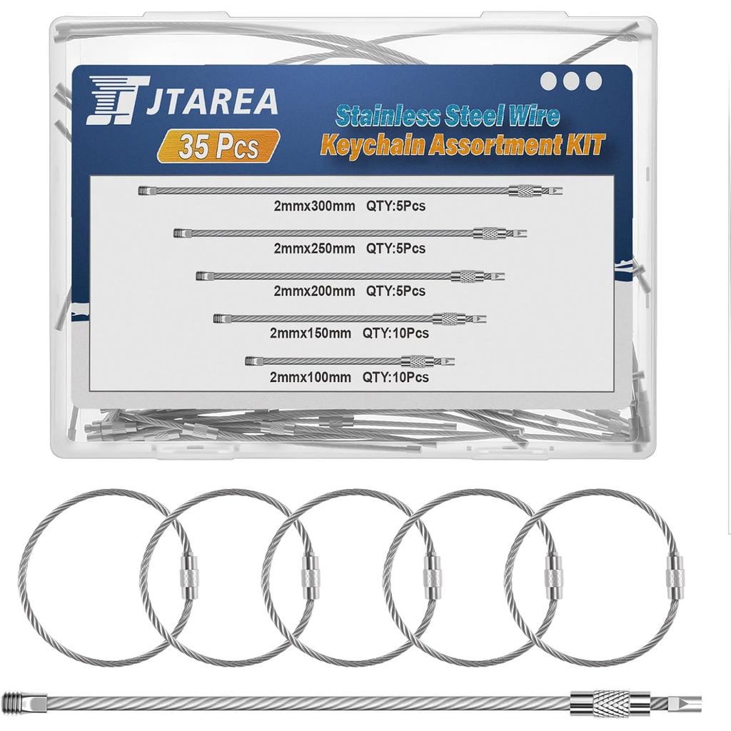 5Values 4 6 8 10 11.8 Inch Dây Thép Không Gỉ Móc Khóa Cáp Móc Khóa Bộ 2MM Độ Dày Dây Kim Loại Móc Kh