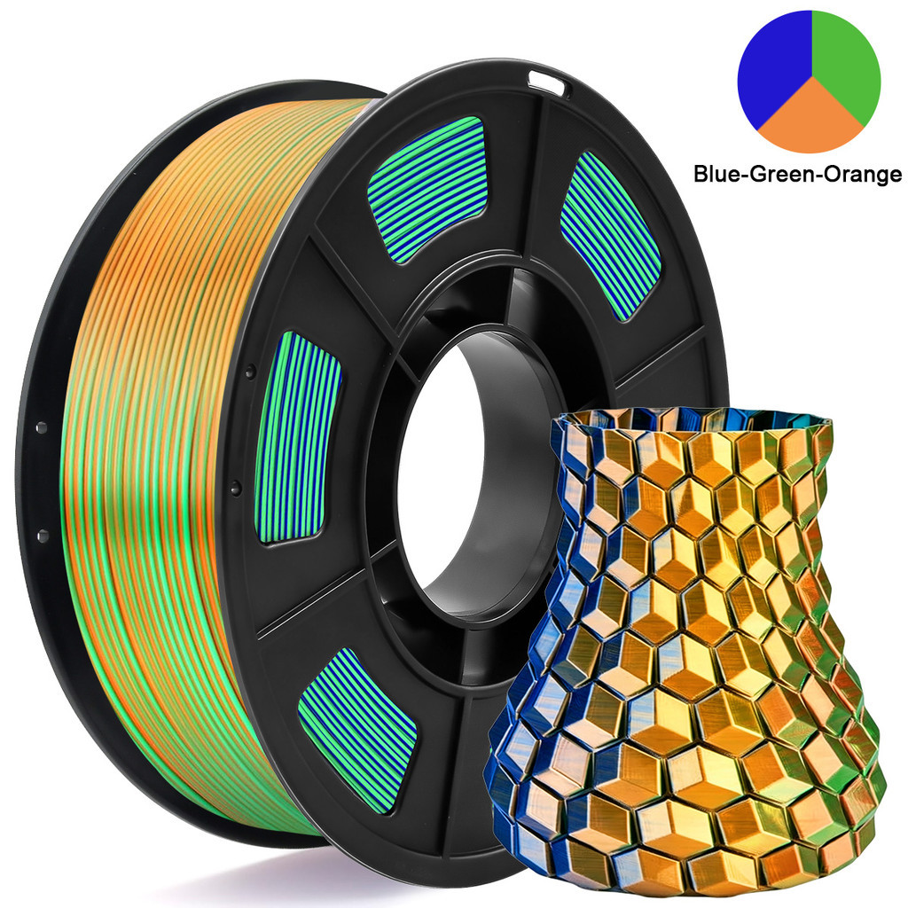 250g Máy in 3D Tricolor Silk PLA, Xanh cam xanh, Phù hợp cho hầu hết các máy in 3D FDM