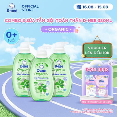 Combo 3 Tắm gội toàn thân em bé (<3 tuổi) D-nee 380 ML - Organic