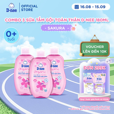 Combo 3 Tắm gội toàn thân em bé (<3 tuổi) D-nee 180ml /Chai - Sakura