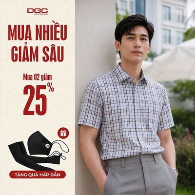 Áo Sơ Mi Nam Ngắn Tay DGC Dáng suông Smart Casual ,Phong Cách Thanh Lịch, Dệt Từ Sợi Tre -SASNBC32M