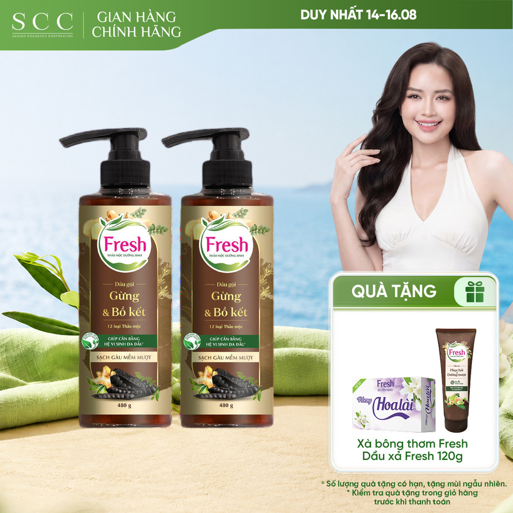 Combo 2 Chai Dầu Gội FRESH Thảo Mộc Dưỡng Sinh - Sạch Gàu Mềm Mượt 480g/chai