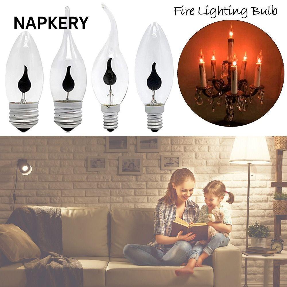 NAPKERY Nến mô phỏng ngọn lửa, Bóng đèn LED hiệu ứng lửa đầu nhọn phong cách Vintage, Filament LED h