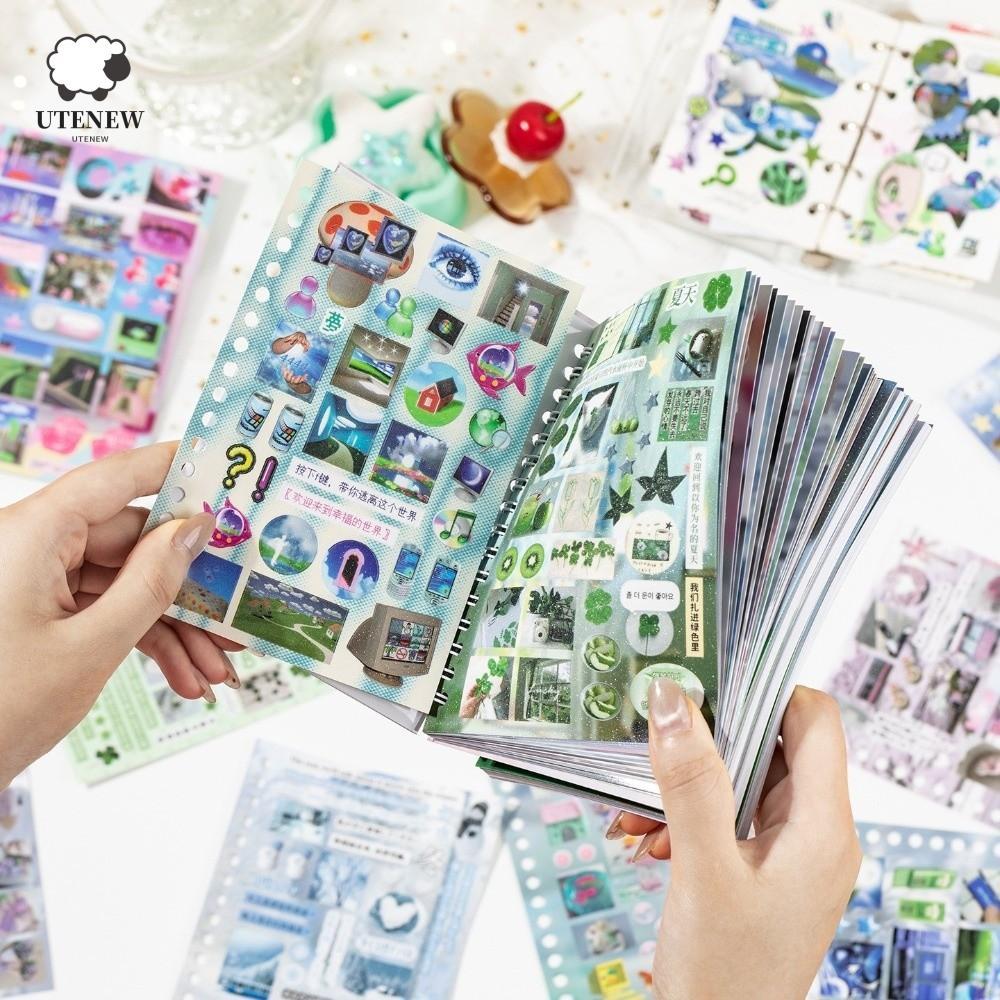 TENEW 3D Sticker Book, Collage Material Cut Film Coil DIY Scrapbook Sticker, Y2K Style Dễ Thương Die