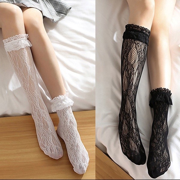 Trắng Ren Chân Vớ Lụa Vớ Gothic Gothic Vớ Trẻ Em Giữa Ống Vớ Jk Dài Ống Vớ