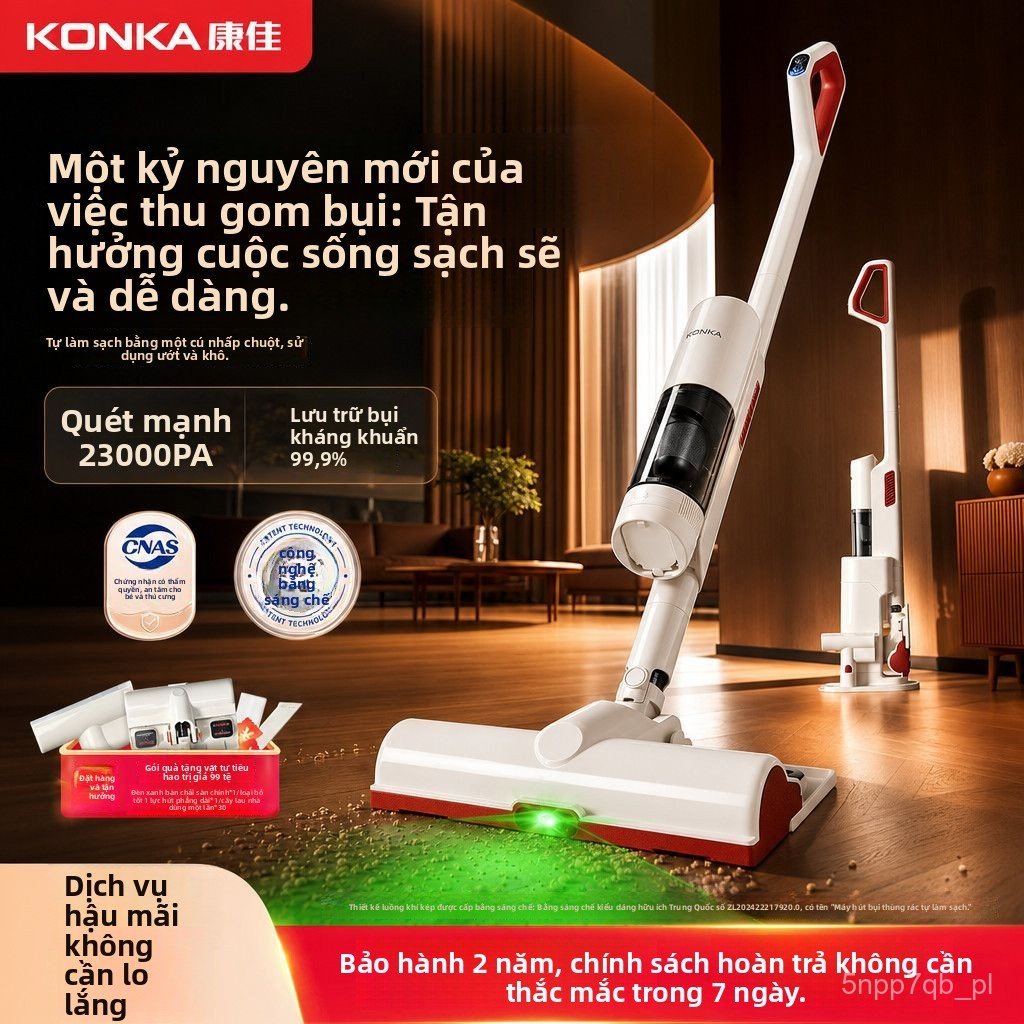 Máy hút bụi không dây Konka lực hút siêu mạnh tự động thu gom bụi diệt khuẩn đa năng
