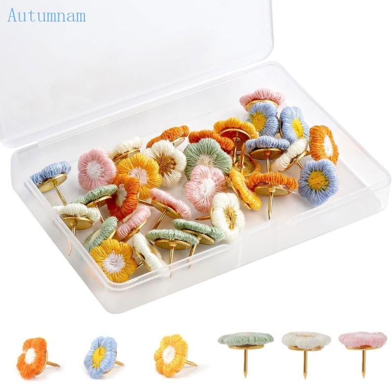 AUTU 30 Chiếc Hoa Đẩy Chân Hoa Ngón Tay Cái Tacks Hoa Trang Trí Nút Chai Ban Tacks