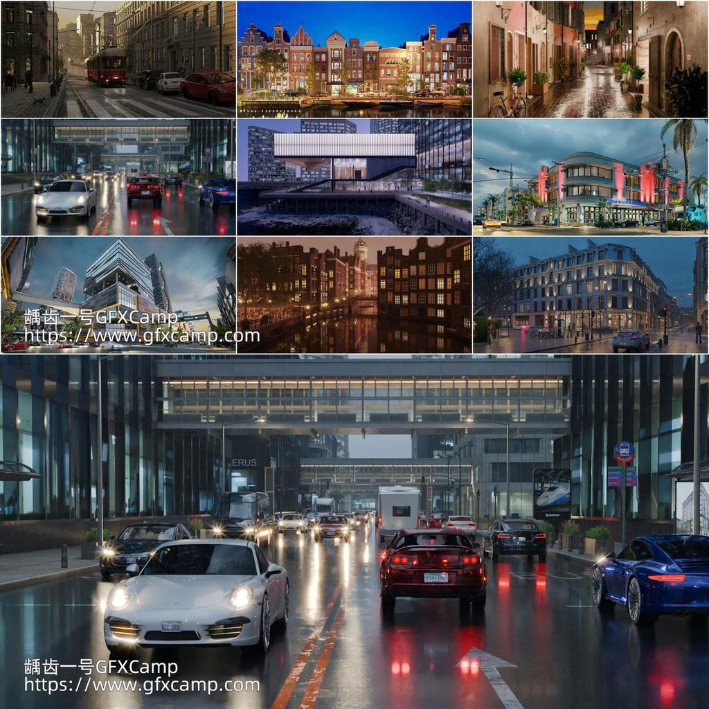10 nhóm City Night Scene Scene Asset Máy xay sinh tố mô hình 3D / Định dạng MAX 3DS