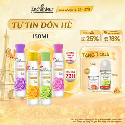 [PHIÊN BẢN MỚI] Xịt khử mùi Enchanteur khô thoáng 72 giờ, cảm giác tươi mát sảng khoái lâu dài 150ml