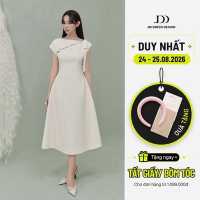 Đầm Dáng Đổ Buộc Nơ Vai 1S55.2507K – Đầm Dự Tiệc Cắt Out Ngực Thanh Lịch Romantic Minimalism Thiết Kế Bởi JM Dress