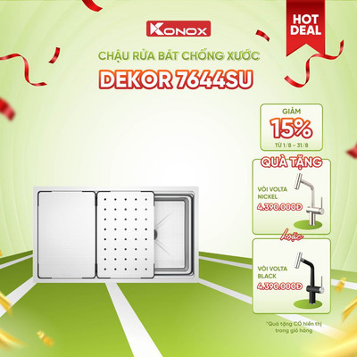 [TẶNG VÒI] Chậu rửa bát inox 1 hố chống xước Konox DEKOR 7644SU - Bảo hành 10 năm