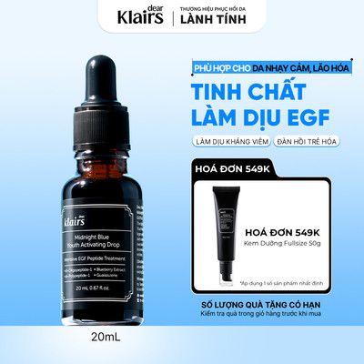 Tinh chất dưỡng da Dear, Klairs Midnight Blue Youth Activating Drop Serum hỗ trợ phục hồi 20ml [FS]