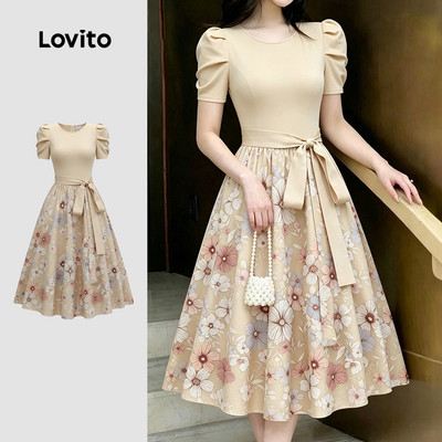 Đầm nữ Lovito xuân hè ghép nối màu sắc phong cách thường ngày LK6ED064