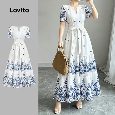 (New Arrival) Lovito Đầm Boho dáng dài có thắt lưng xếp tầng nhiều lớp khóa kéo phong cách Xuân/Hè cho nữ LBL36050