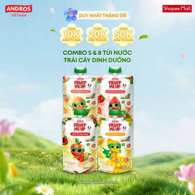 Combo 5 & 8 Túi Nước Ép Thạch Trái Cây - Làm Từ Nước Ép & Thạch Konjac - ANDROS FRUIT ME UP - 90g x 5/ 90g x 8