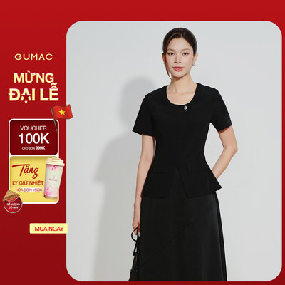 Áo Peplum Nữ GUMAC Cổ Tròn Tay Ngắn Chiết Eo Đính Nút Thanh Lịch Tinh Tế Công Sở AG07005