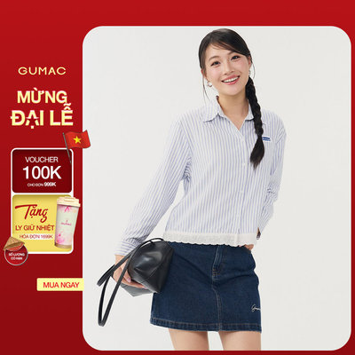 Áo Sơ Mi Nữ Gmorning - GUMAC Form Boxy Tay Dài Lai Phối Ren Nữ Tính Tinh Tế YAG05031
