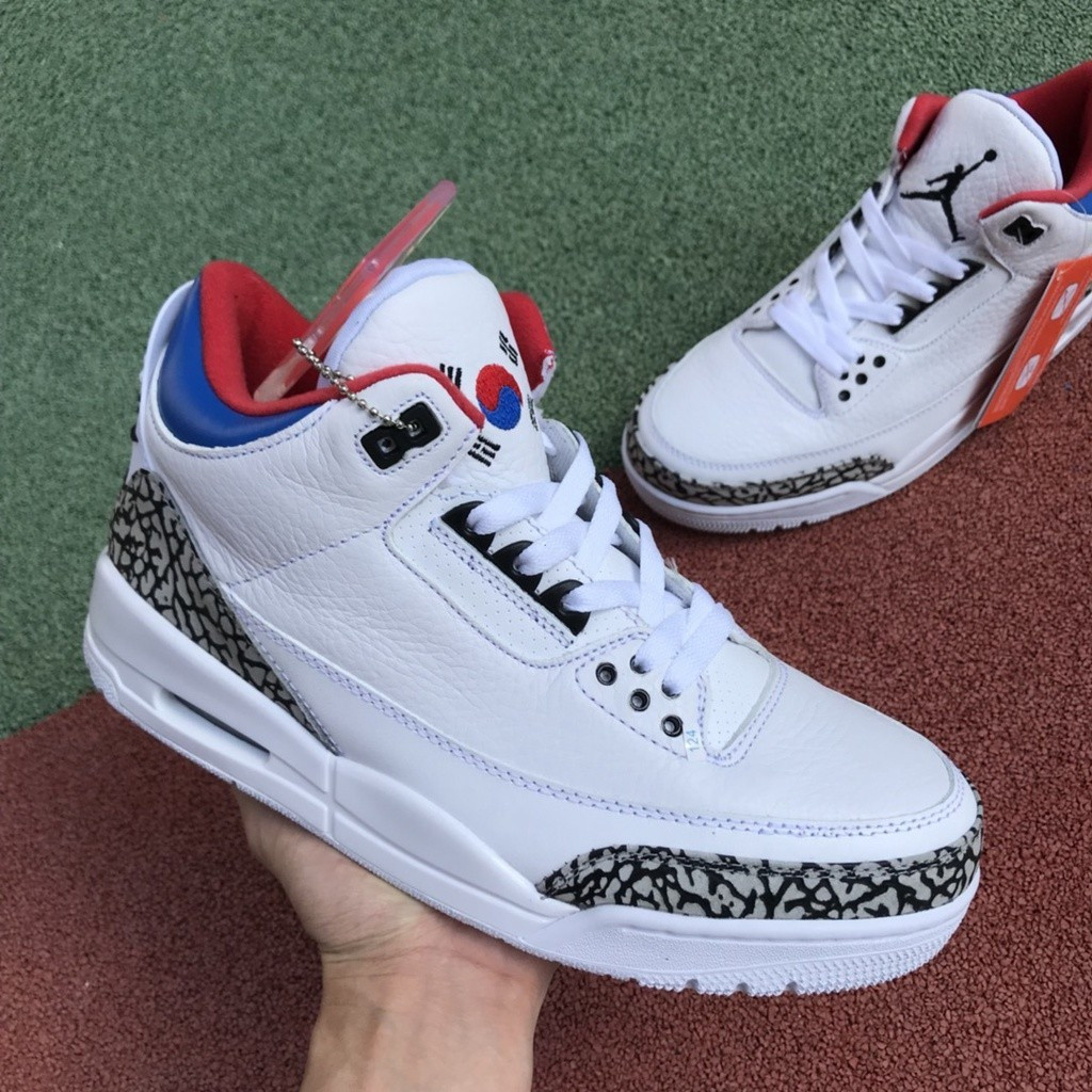 Air Jordan 3 AJ3 Joe 3Seoul Xi măng trắng phiên bản giới hạn Hàn Quốc Burst High-Top Basketball Giày