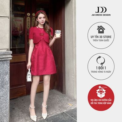 Đầm Dáng A Cổ Yếm Phối Áo Ngoài Phối Tơ Thanh Lịch Nữ Tính 1F45.2512. Đầm Cổ Yếm Nữ Tính Sang Trọng Thiết Kế Bởi JM