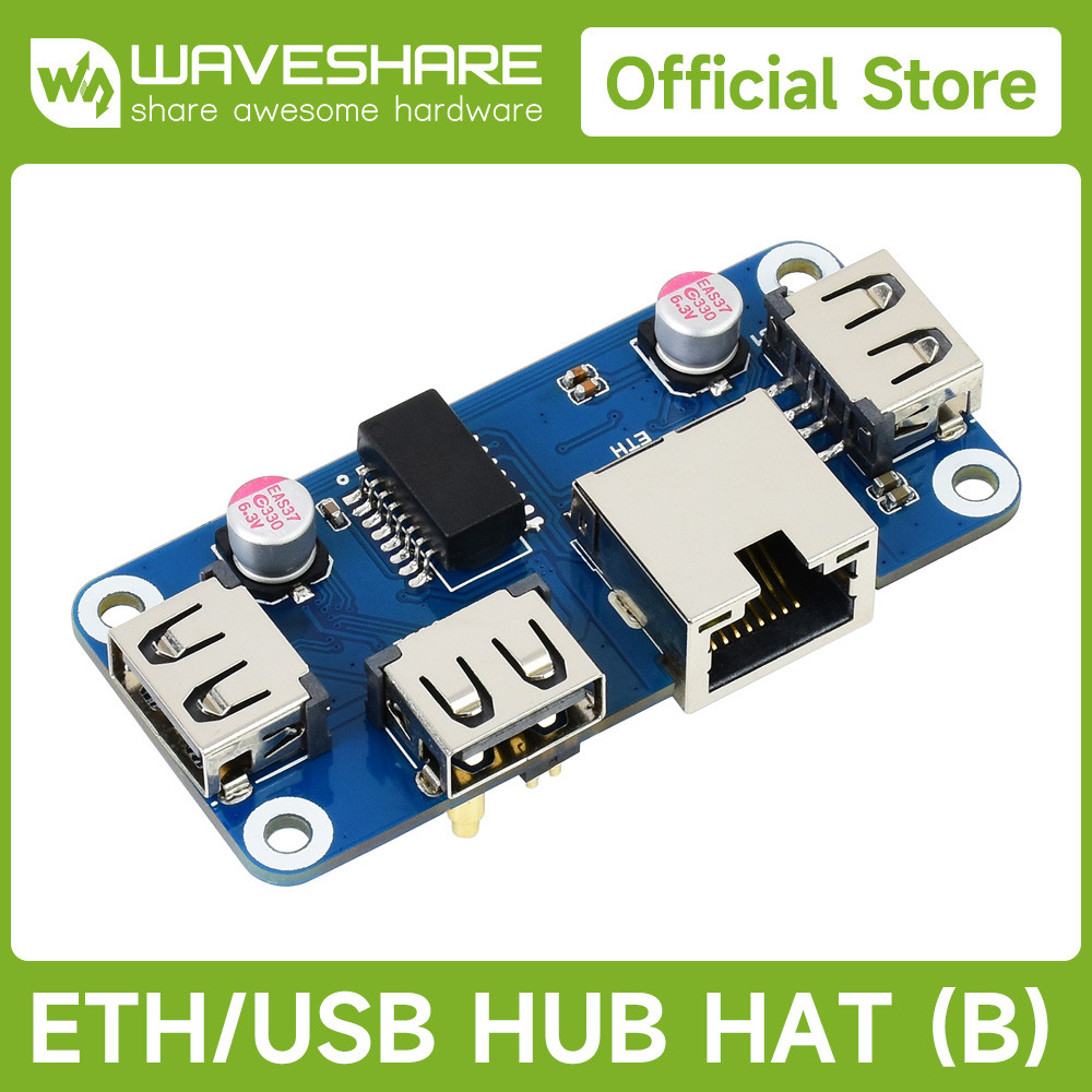 Waveshare Ethernet / USB HUB HAT (B) cho Raspberry Pi 5 / 4B / 3B, 1x Cổng Ethernet RJ45, cho Raspbe