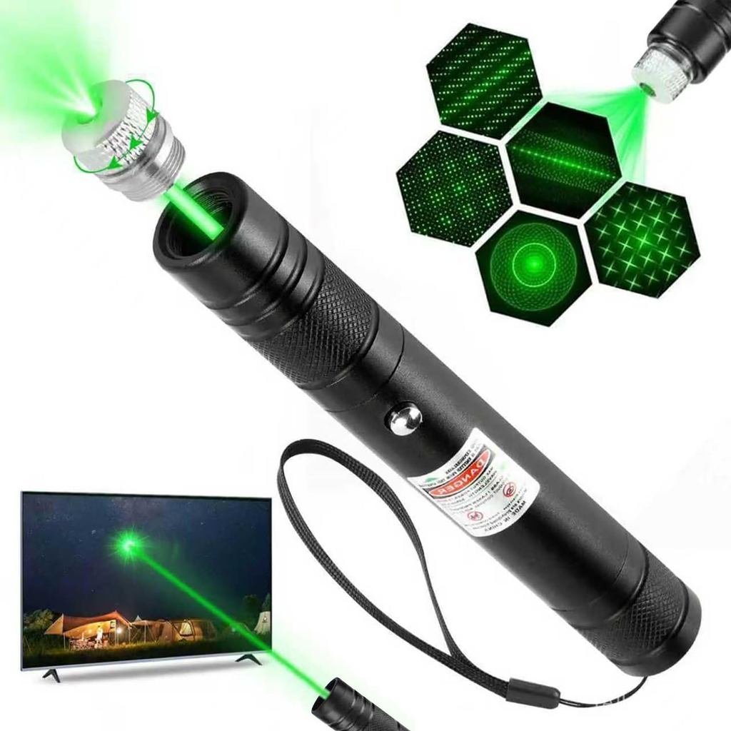 High Power Green Laser Pointer with Removable Star Cap, Long Range Single Pinpoint Mode, Built-in US