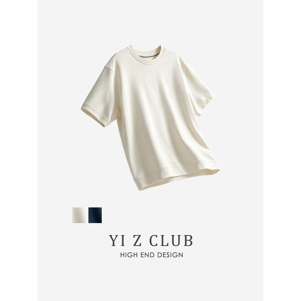 Yi Z CLUB Tối Giản Thêu Chữ Cổ Tròn Tay Ngắn Cotton Phối Áo Thun Size Lớn Xuân Hè Quần Áo Nam 0.31