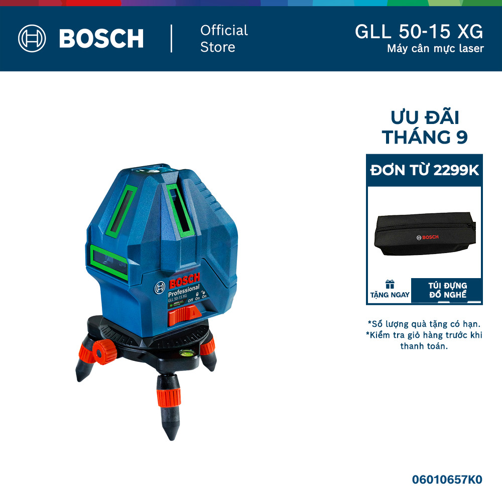 Máy cân mực laser Bosch GLL 50-15 XG – Laser tia xanh, bền bỉ, chuyên nghiệp