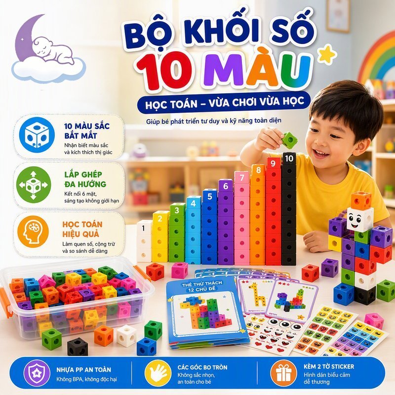 Khối Số Toán Bộ Numberblocks Đồ Chơi Học Toán 100 Miếng 10 Màu Miếng Dán PP An Toàn