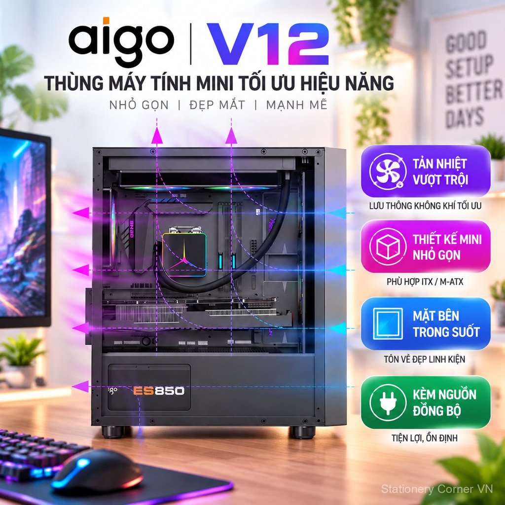 Case Patriot V12 ITX MATX mini, nắp acrylic trong suốt, tản nhiệt tốt, bền đẹp dễ lắp