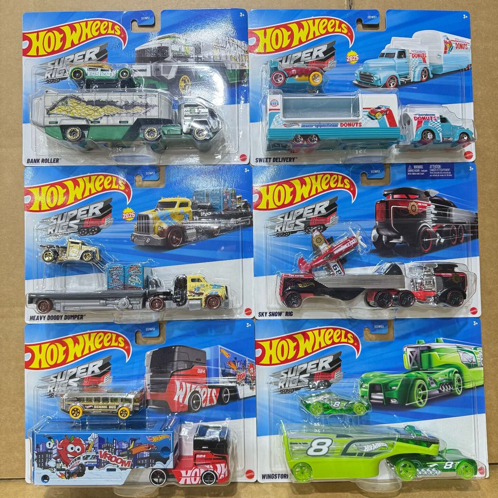 Tích cực Hot Wheels Super Rig Flatbed Tải vận chuyển Xe tải Đồ chơi Xe tải BDW51 Đồ chơi bé trai