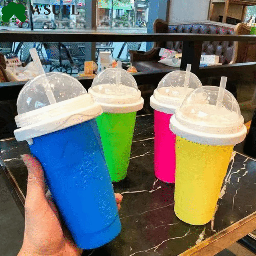 WSUEL DIY Juice Water Bottle, Cốc bóp sinh vật dung tích lớn đông lạnh nhanh, Silicone di động có nắ