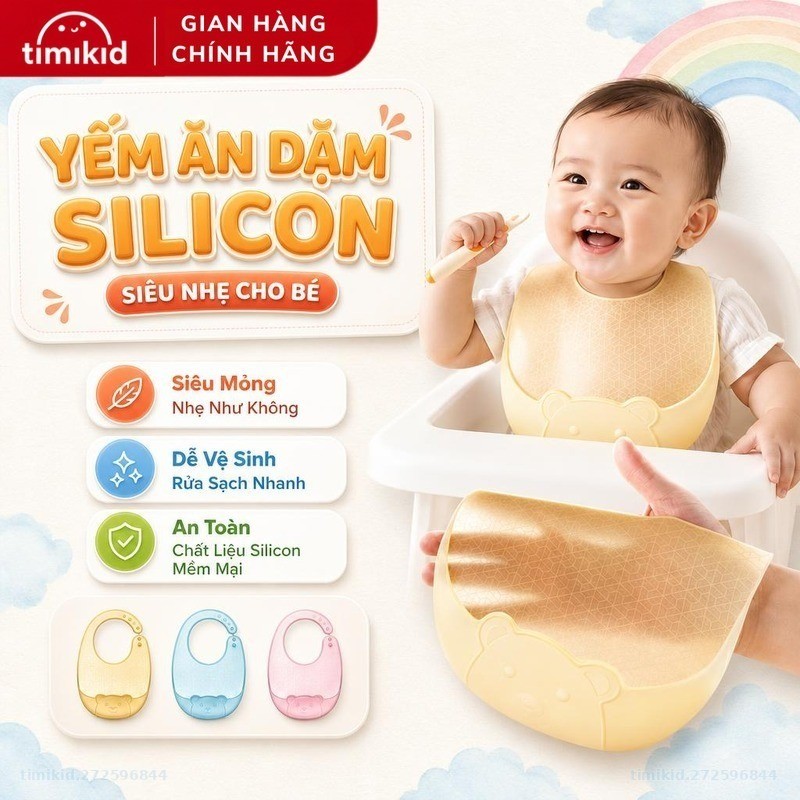 Yếm Ăn Dặm Cho Bé Silicone Dẻo Trong Suốt Siêu Nhẹ - Chống Thấm Giúp Bé Dễ…