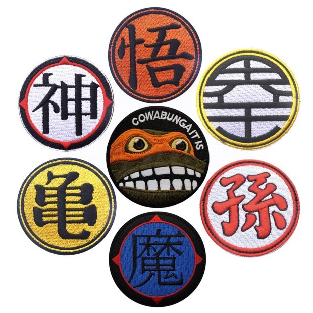 Nhãn Dán Trung Quốc Nhân Vật Trung Quốc PATCH 3D Thêu Velcro Tem cowabunga PATCH Ba Lô Cảm Hứng Tròn