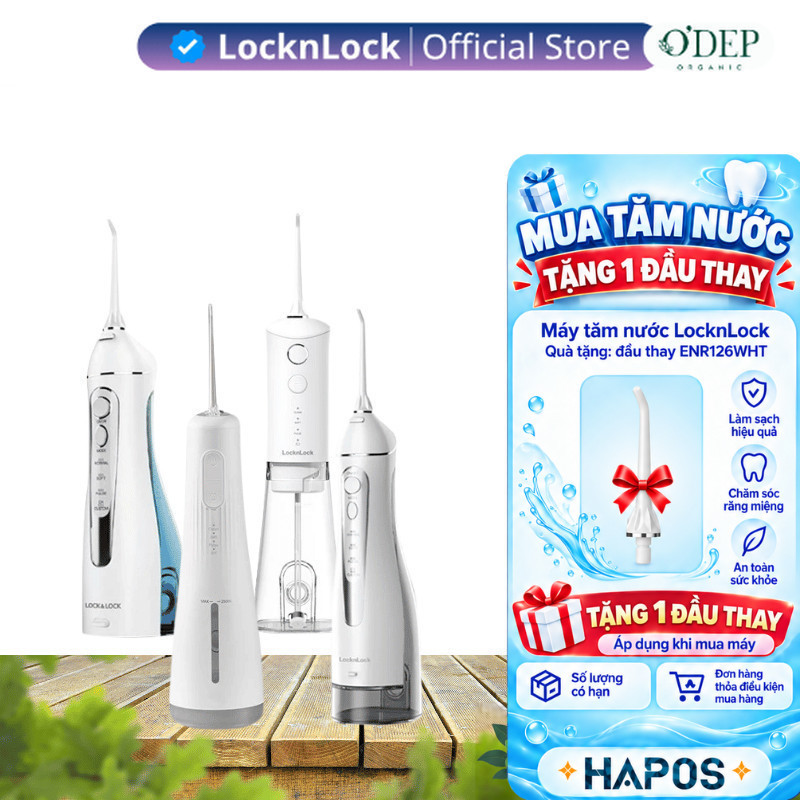 Máy tăm nước không dây LocknLock ENR166GRY, ENR156BLU, ENR164WHT Kèm đầu thay, Chính hãng - HAPOS LS