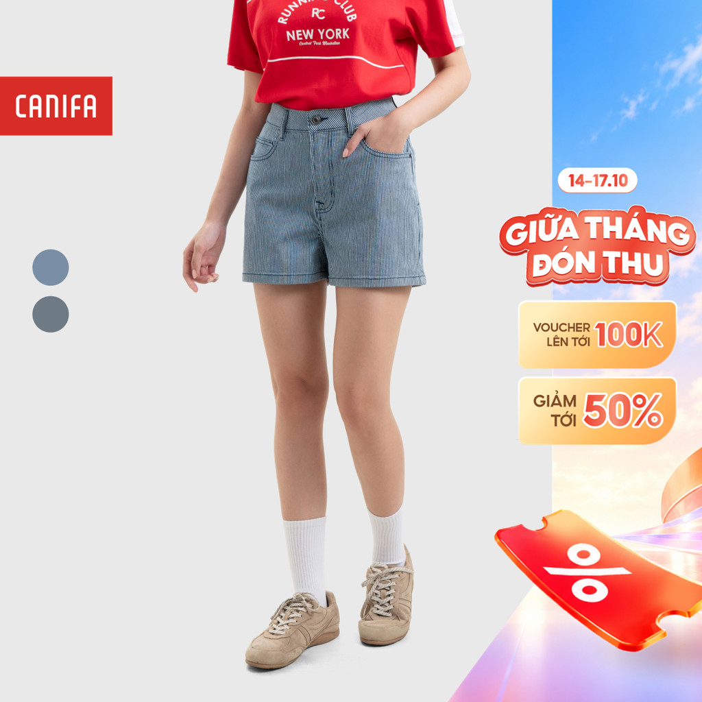 Quần short jean nữ năng động thời trang quần đùi denim dáng ngắn form vừa họa tiết kẻ CANIFA 6BS26S0