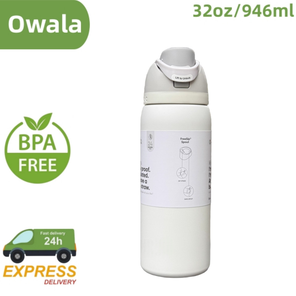 Bình inox Owala FreeZip 32oz 24oz | Nắp kép (Sip & Straw) Không chứa BPA & Chống tràn
