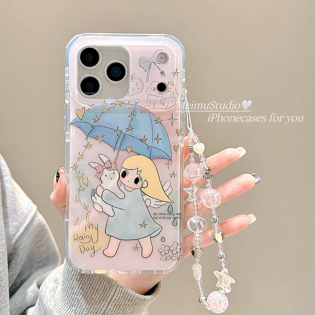 Meimu ins Sáng Tạo Mạ Vàng Dù Bé Gái Thỏ Nhỏ Thích Hợp Cho iphone17pro Vỏ Điện Thoại Apple 16promax 