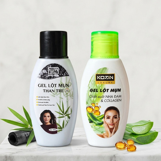 Gel Lột Mụn Kozin 60g - Than Tre Hoạt Tính & Nha Đam Collagen - Sạch Mụn Cám, Mụn Đầu Đen