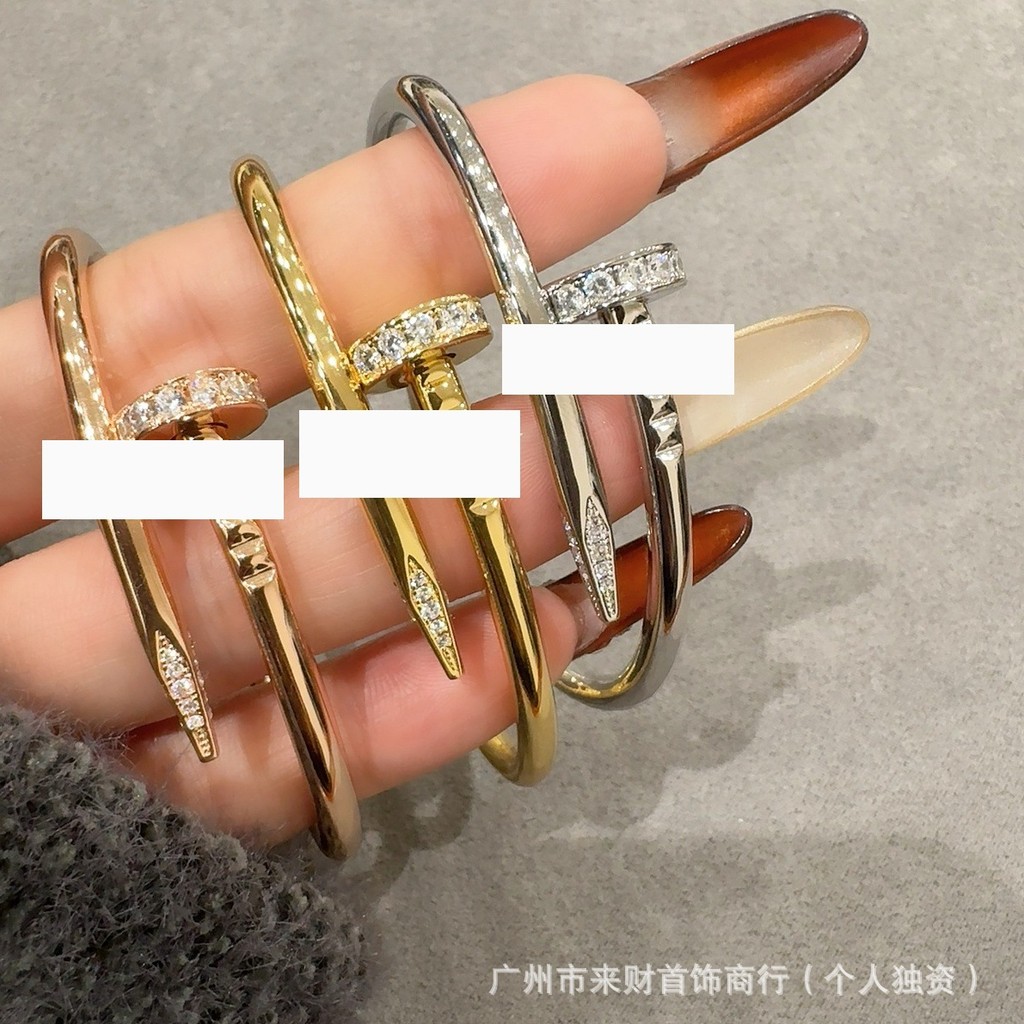 Classic studded bracelet with diamonds on both ends, couple's bracelet, thick rose gold plated, fash