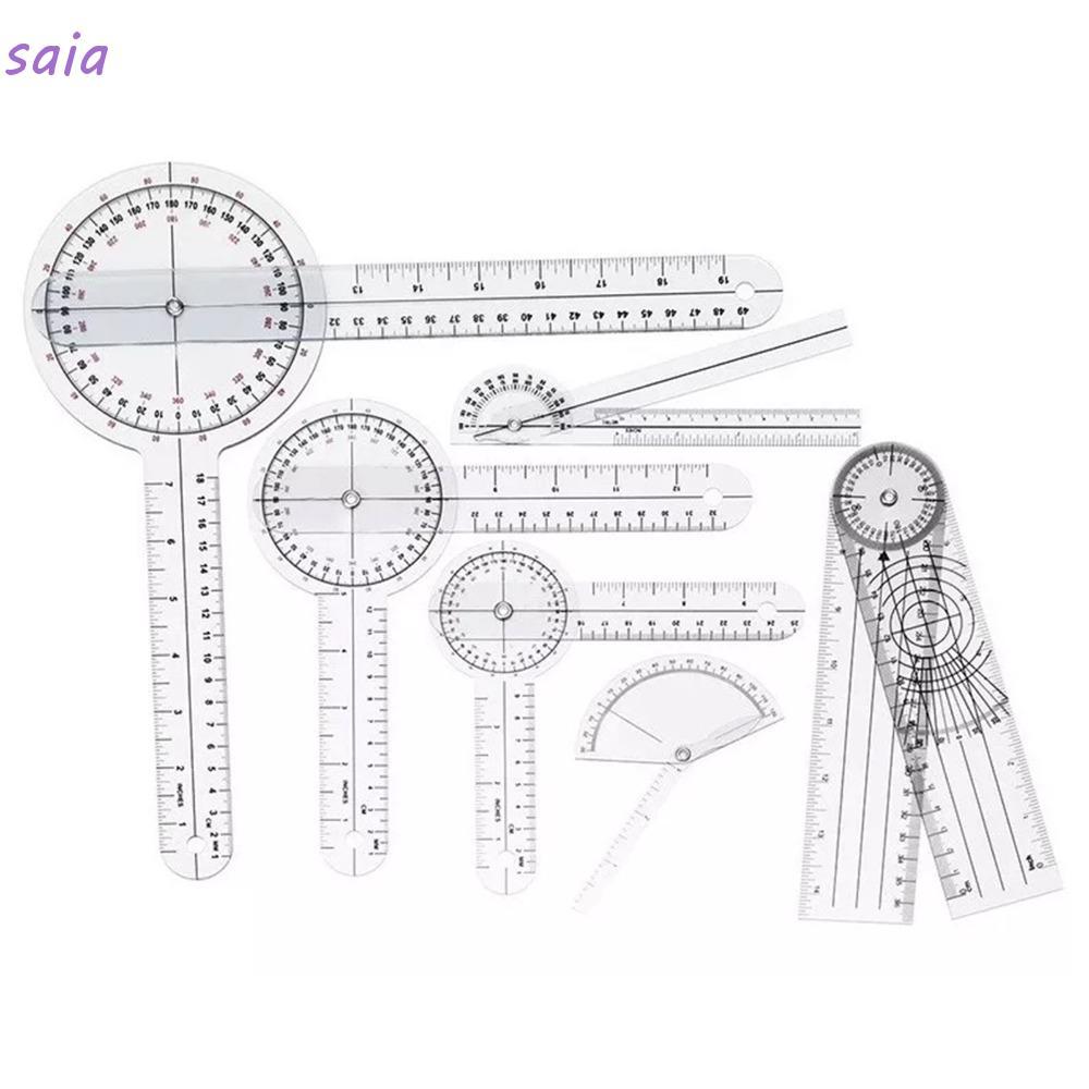 Bộ máy đo độ trong suốt SAIA 6 chiếc, thang trong suốt 360° Bộ thước đo góc vật liệu PVC 360 độ thực