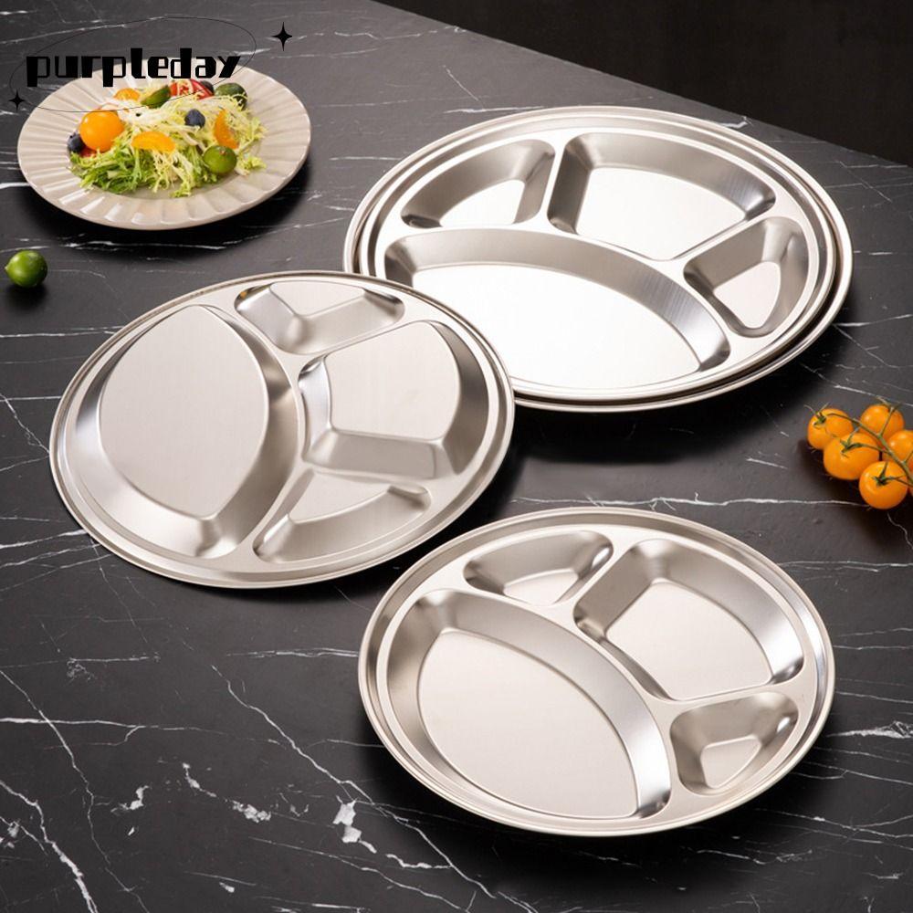 TÍM 1 Cái Khay Phục Vụ Thực Phẩm, Đĩa Khay Inox Cửa Hàng Thức Ăn Nhanh, Roti Canai Bền 4 Ngăn Chia 2