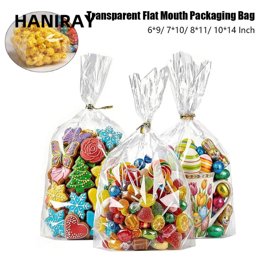Quà tặng HANIRAY Túi đóng gói, có dây buộc 50 chiếc Túi đựng Cellophane Túi quà tặng, Nhựa đáy phẳng