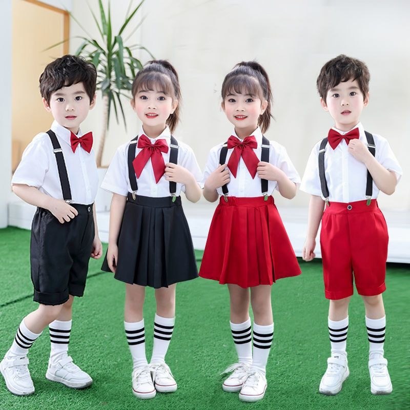 Quần yếm trẻ em Trường tiểu học Trang phục biểu diễn hợp xướng Bộ đồ biểu diễn đọc tụng Quần áo trẻ 