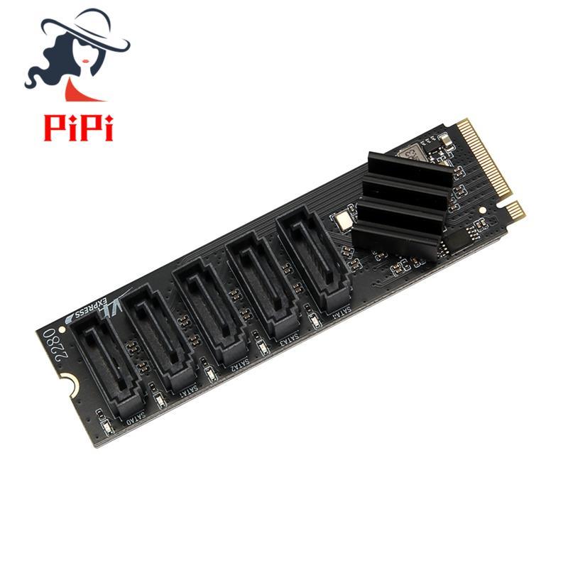 M. 2 NVME M-Key 5 cổng PCI-E 3.0 sang SATA 6Gbps Thẻ mở rộng Ổ cứng mở rộng PCI-E Adapter JMB585 Chi