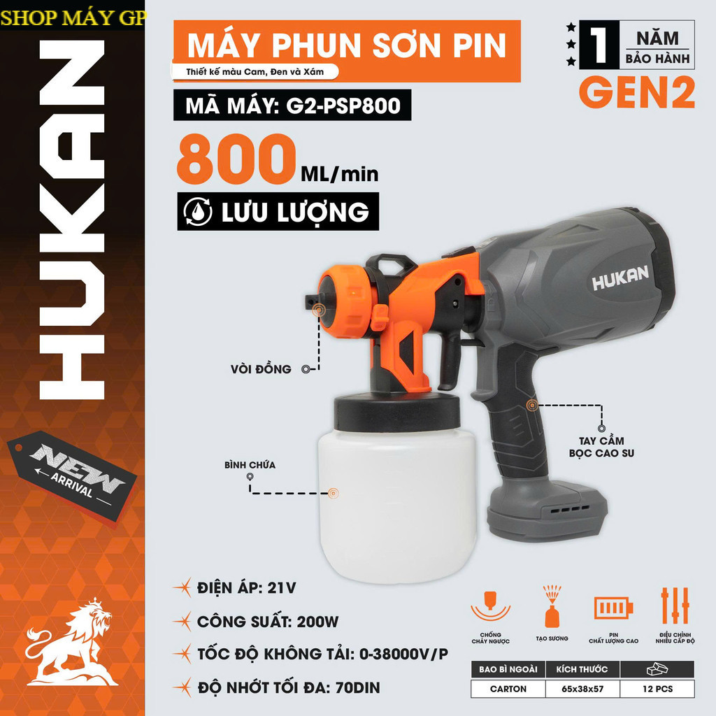 Máy phun sơn pin HUKAN  G2-PSP800  ,Dung tích 800ml, SHOP MÁY GP
