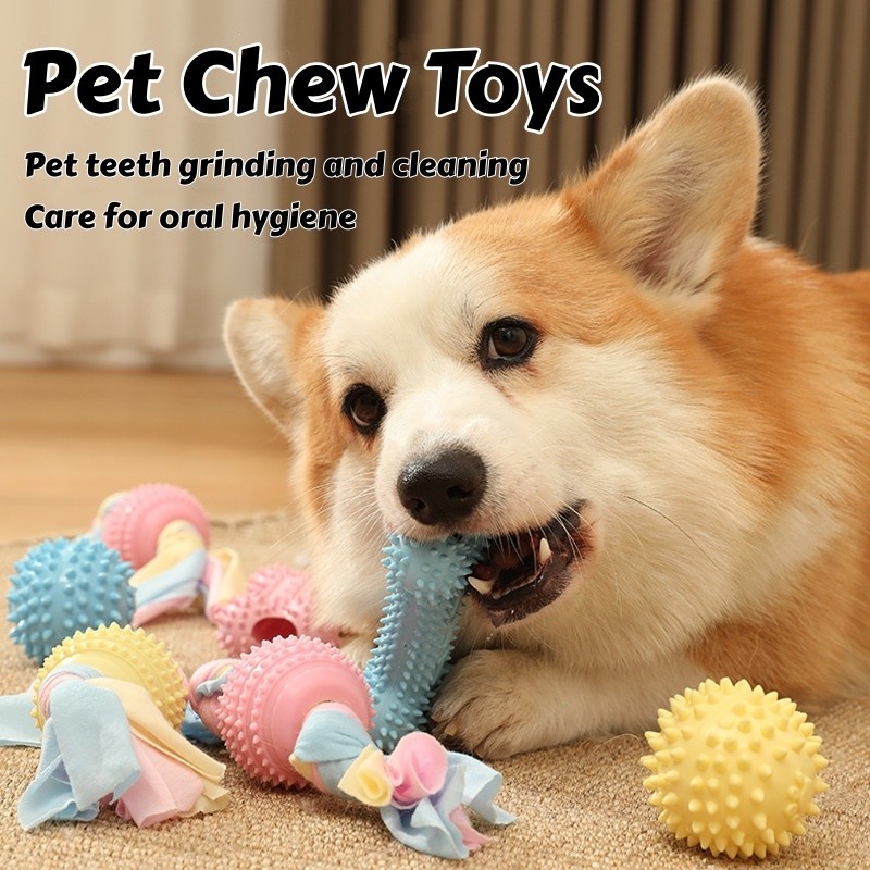 Dog Chew Toys Squeaky Bite Resistant Durable Rubber Non-Toxic Teeth Cleaning Teething Toy Training P