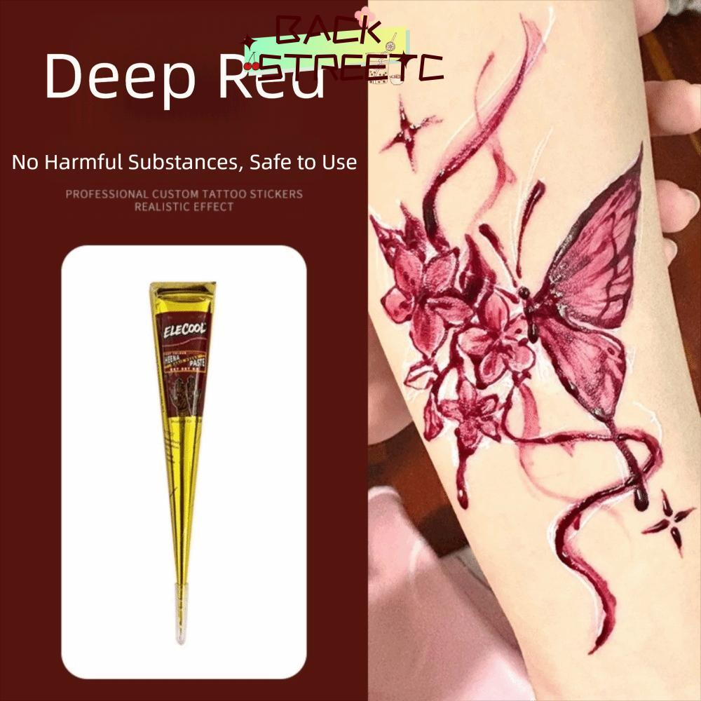 BACKSTRETC2 Henna Tattoo Cream, Black Brown Semi-permanent Henna Paste Cone, Body Art Tạm thời Dễ sử