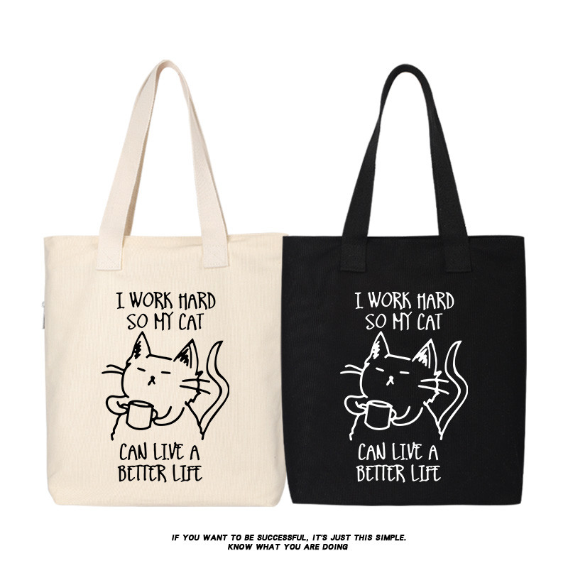 Xiuluo I Work Work Work My Cat Can Live Better Canvas Ba lô Túi Tote Túi đeo vai Túi mua sắm di động