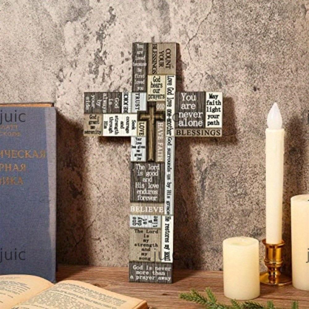 JUIC Cross Wall Decor, 2D Inspirational Christians Cross Sign, Vintage Wall Art Decor Gỗ 12 x 8 Inch